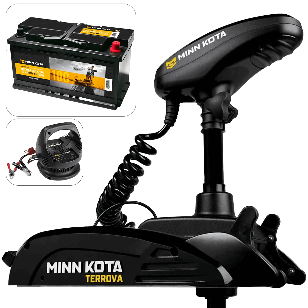 Pack moteur avant TERROVA 55 Lbs GPS + Batterie Pro Minn Kota 12V + chargeur portable 12V