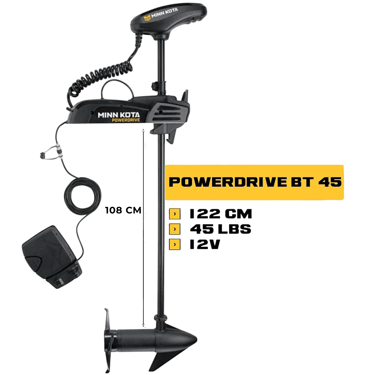 MK-1358441 - Moteur électrique avant Minn Kota POWERDRIVE 45 Lbs 12V 122 cm avec pédale de commande filaire
