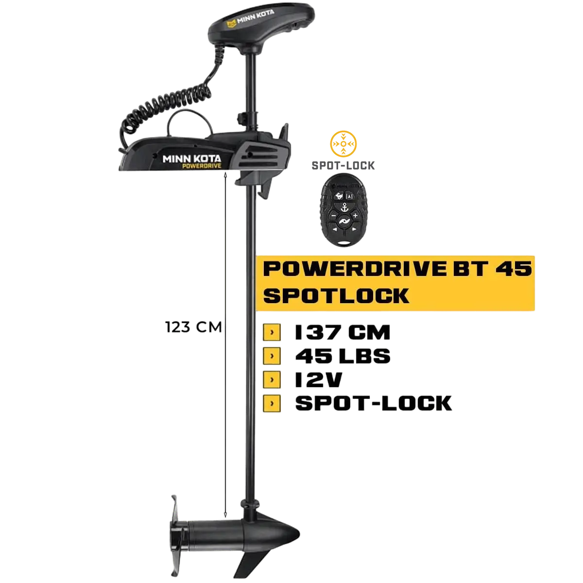 MK-1358440 - Moteur électrique avant Minn Kota POWERDRIVE 45 Lbs GPS Spot-Lock 12V 137 cm avec micro-télécommande