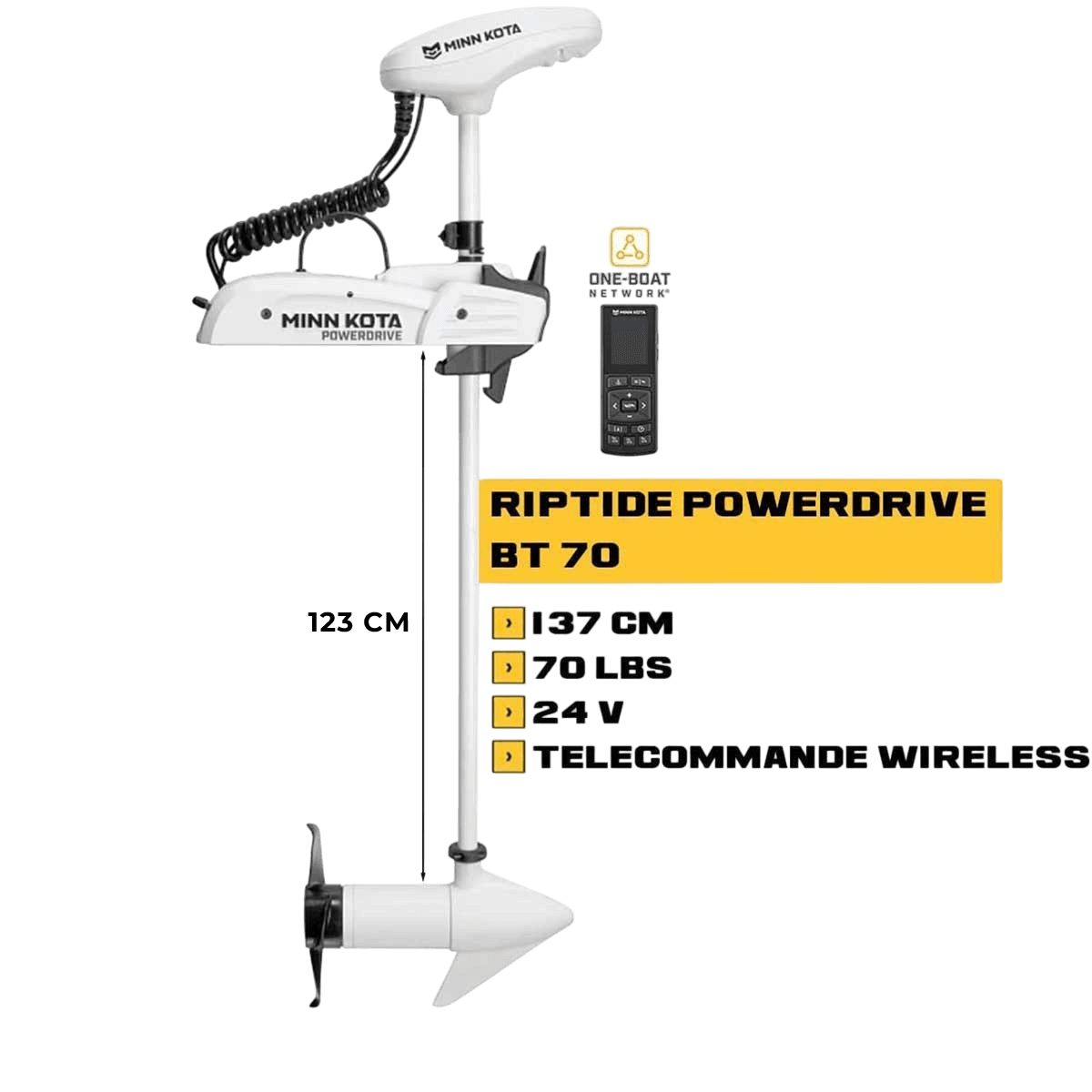 MK-1363586 - Moteur avant mer Minn Kota RIPTIDE POWERDRIVE GPS 70 Lbs 24V 137 cm avec télécommande wireless