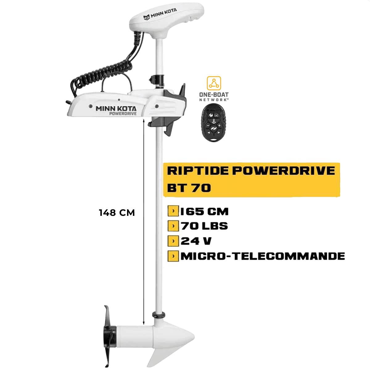 MK-1363587 - Moteur avant mer Minn Kota RIPTIDE POWERDRIVE GPS 70 Lbs 24V 165 cm avec micro télécommande