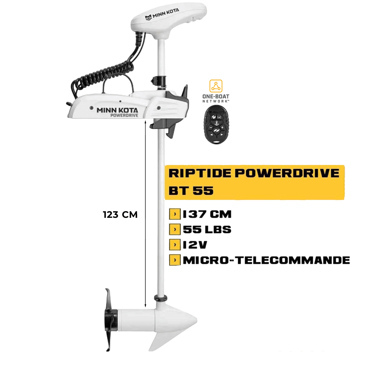 MK-1363575 - Moteur avant mer Minn Kota RIPTIDE POWERDRIVE GPS 55 Lbs 12V 137 cm avec micro télécommande