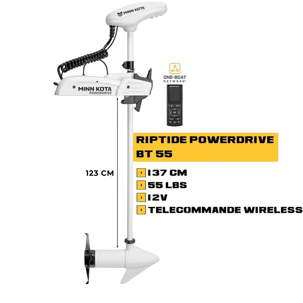 MK-1363576 - Moteur avant mer Minn Kota RIPTIDE POWERDRIVE GPS 55 Lbs 12V 137 cm avec télécommande wireless