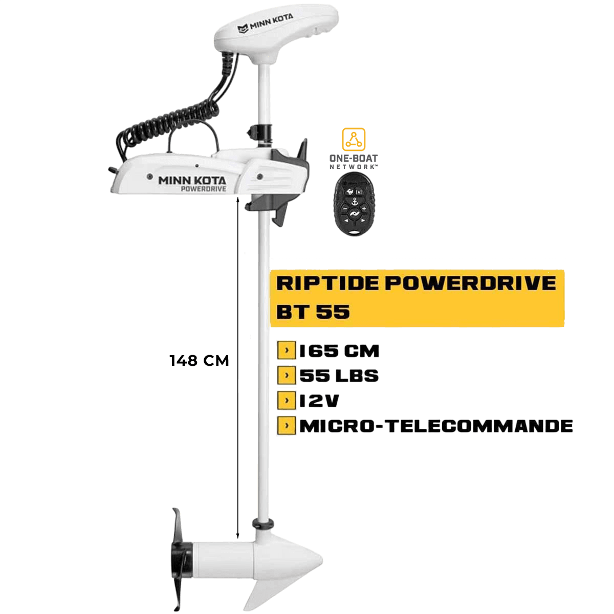 MK-1363577 - Moteur avant mer Minn Kota RIPTIDE POWERDRIVE GPS 55 Lbs 12V 165 cm avec micro télécommande