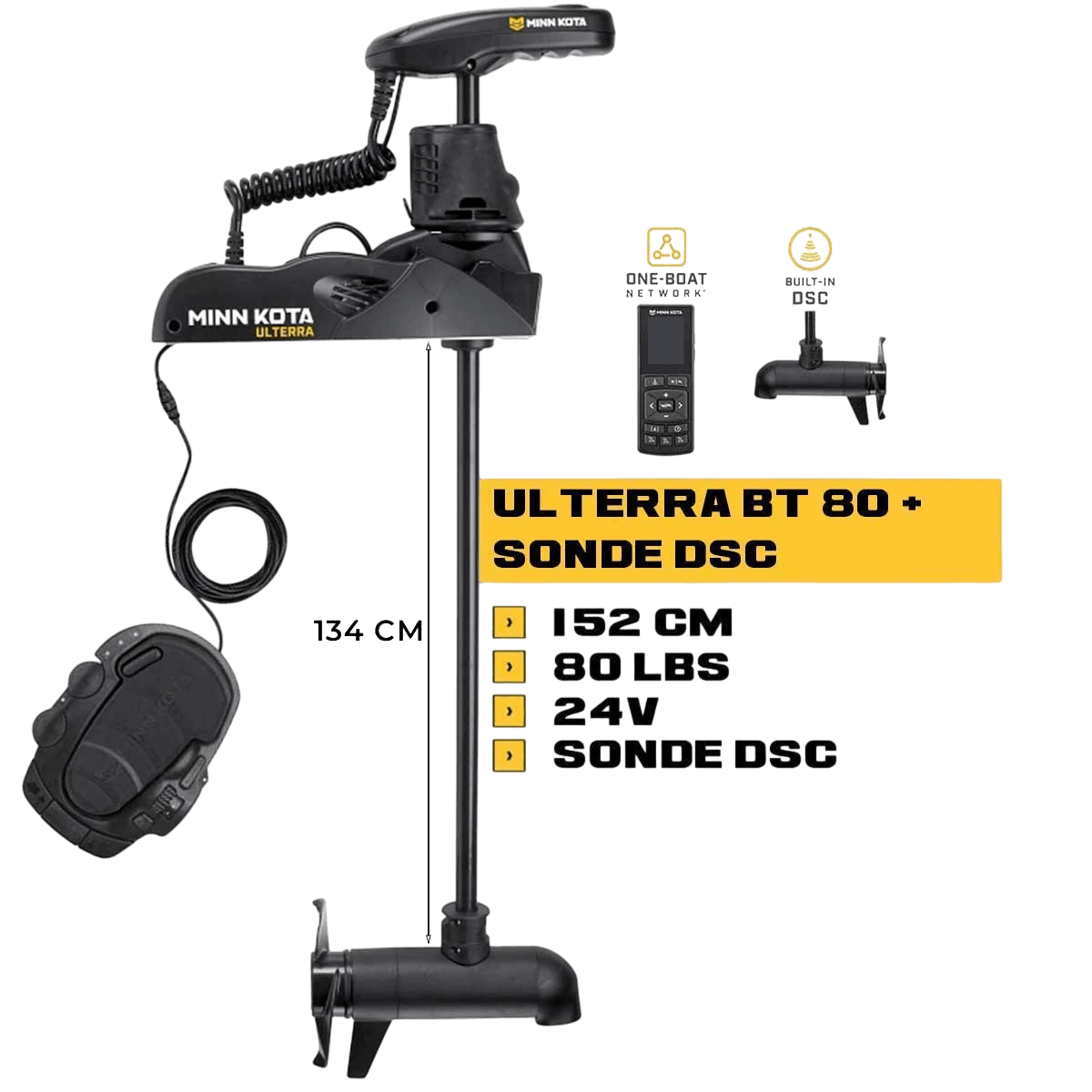 MK-1358976M - Moteur avant Minn Kota ULTERRA 80 Lbs GPS 24V 152 cm + sonde DSC avec télécommande et pédale
