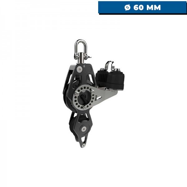 Poulie Racing violon à cliquet, ringot et taquet 60 mm - N°2 - comptoirnautique.com