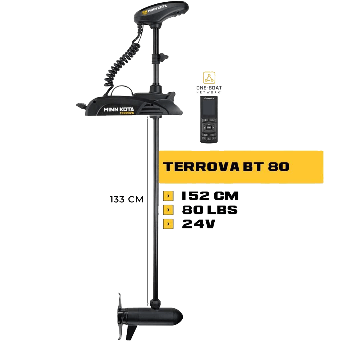 MK-1358380M - Moteur électrique avant Minn Kota TERROVA 80 Lbs GPS 24V 152 cm sans sonde avec télécommande Wireless