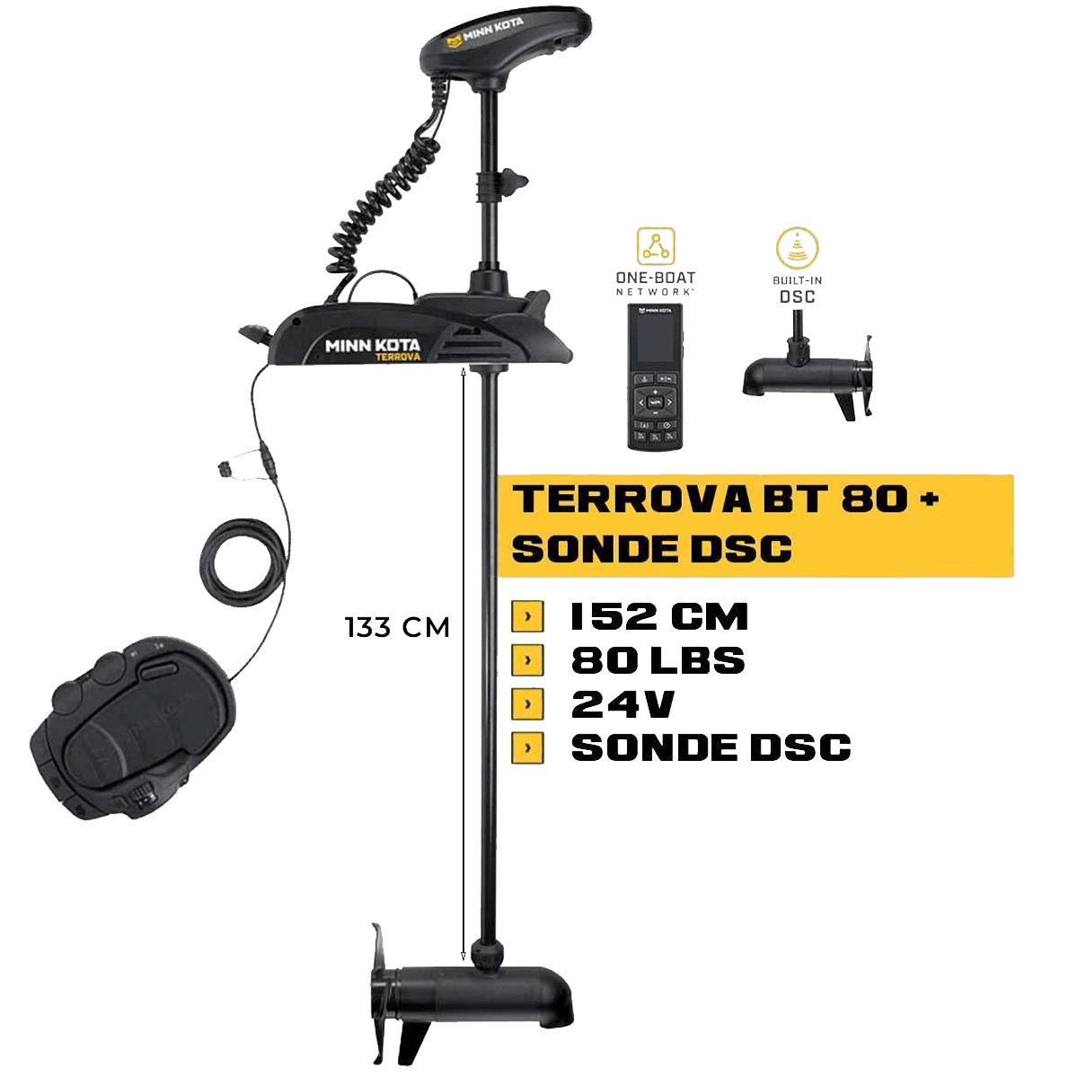 MK-1358382M - Moteur avant Minn Kota TERROVA 80 Lbs GPS 24V 152cm + sonde DSC avec télécommande et pédale