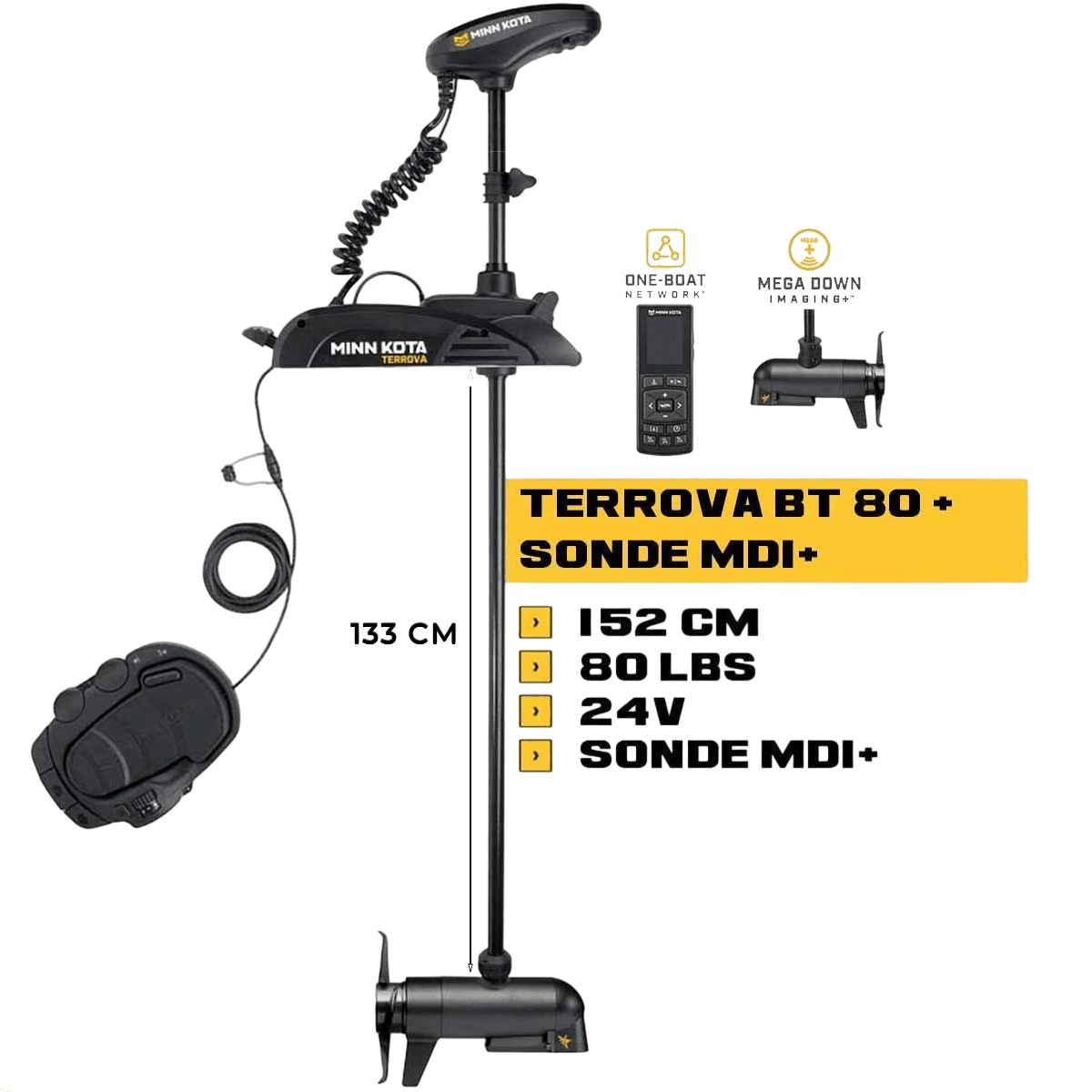 MK-1358386 - Moteur avant Minn Kota TERROVA 80 Lbs GPS 24V 152cm + sonde MDI+ avec télécommande et pédale
