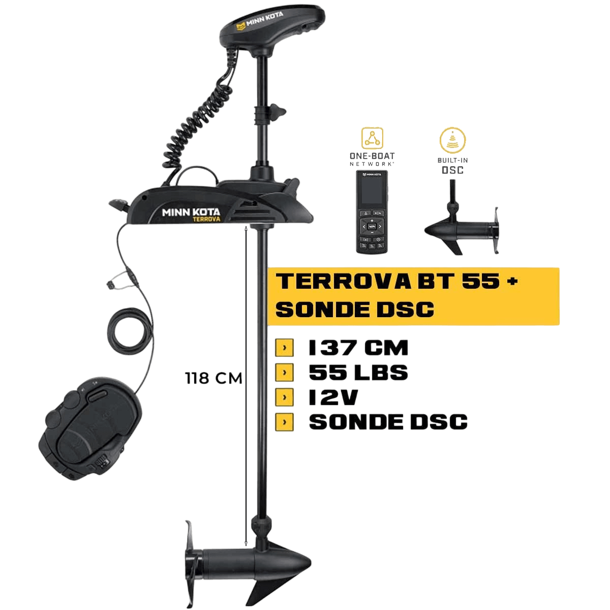 MK-1358356 - Moteur avant Minn Kota TERROVA 55 Lbs GPS 12V 137cm + sonde DSC avec télécommande et pédale