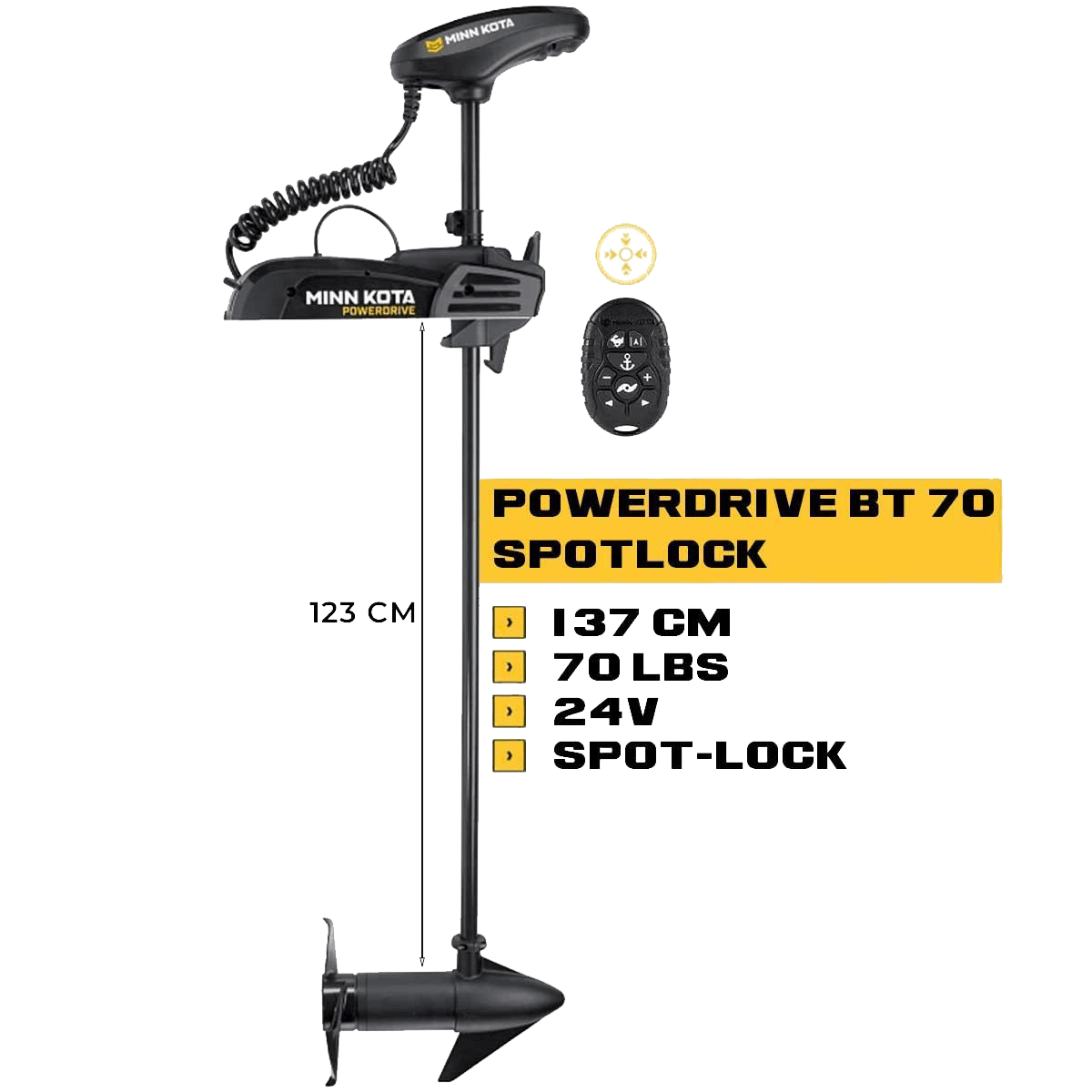 MK-1358471 - Moteur électrique avant Minn Kota POWERDRIVE 70 Lbs GPS Spot-Lock 24V 137 cm avec micro-télécommande