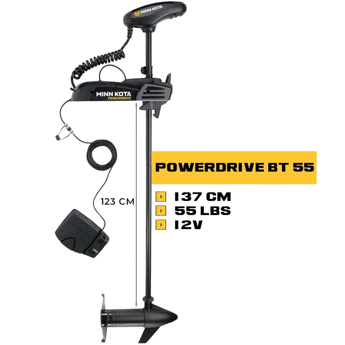 MK-1358453 - Moteur électrique avant Minn Kota POWERDRIVE 55 Lbs 12V 137 cm avec pédale de commande filaire