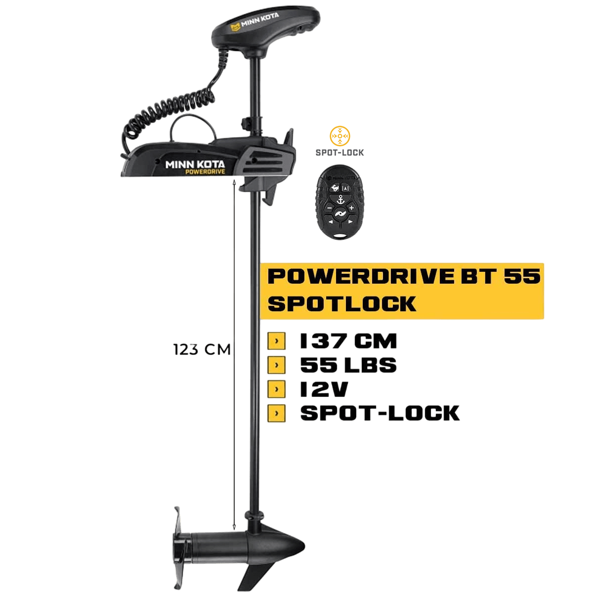 MK-1358451 - Moteur électrique avant Minn Kota POWERDRIVE 55 Lbs GPS Spot-Lock 12V 137 cm avec micro-télécommande