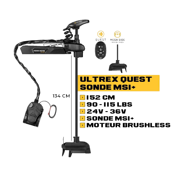 Moteur avant Minn Kota ULTREX QUEST 152 cm + sonde MSI+ + pédale + micro télécommande - eaux douces - 24V/36V - 90/115LBS - N°4 - comptoirnautique.com