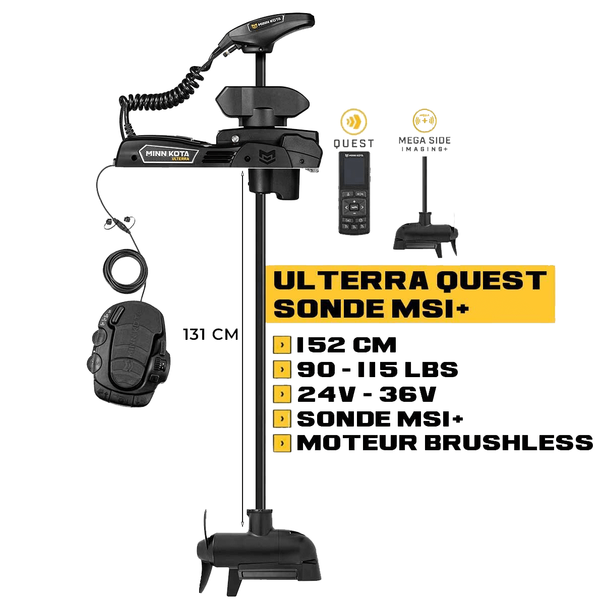 Moteur avant Minn Kota ULTERRA QUEST 152 cm + sonde MSI+ + pédale + télécommande - eaux douces - 24V/36V - 90/115LBS