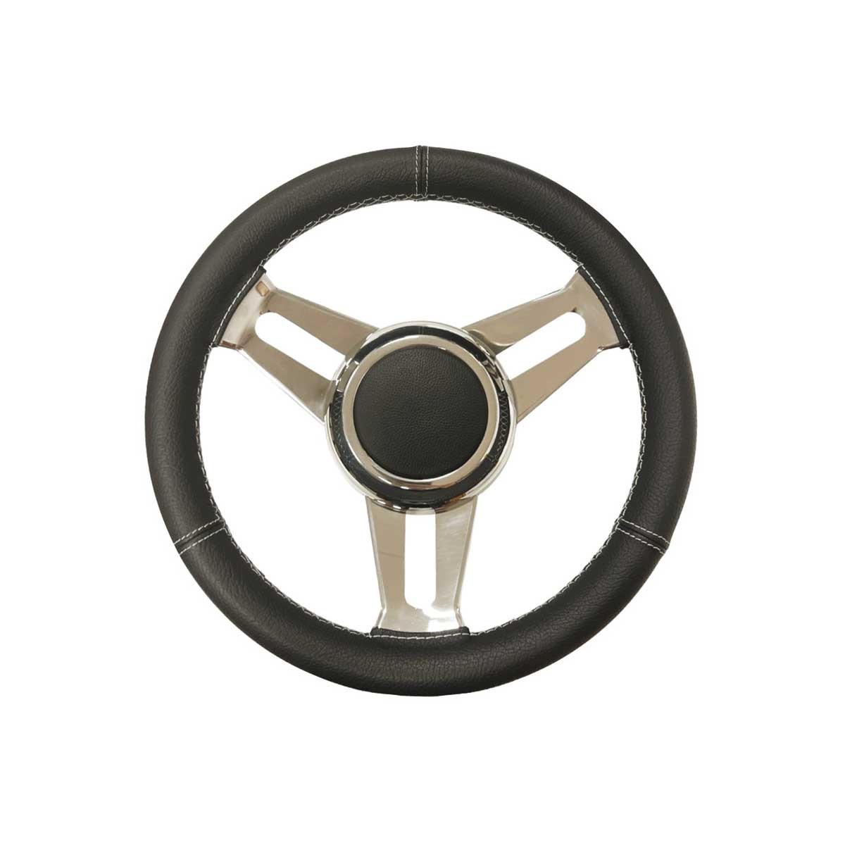 Volant T30 en cuir noir à branches inox