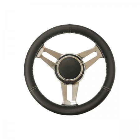 Volant T30 en cuir noir à branches inox