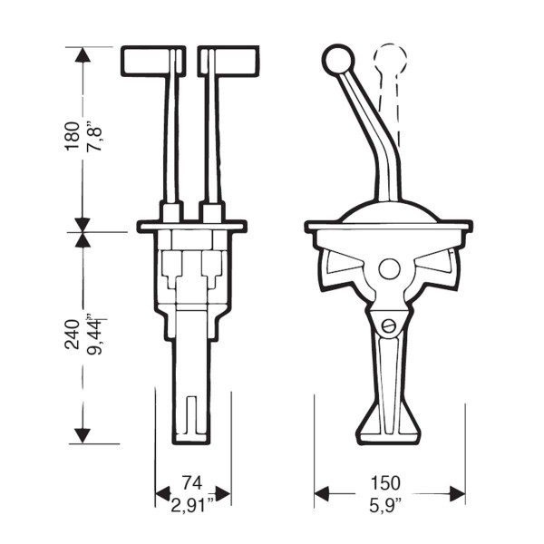 Boîtier de commande bi-levier mono-fonction B58 dimensions - N°2 - comptoirnautique.com