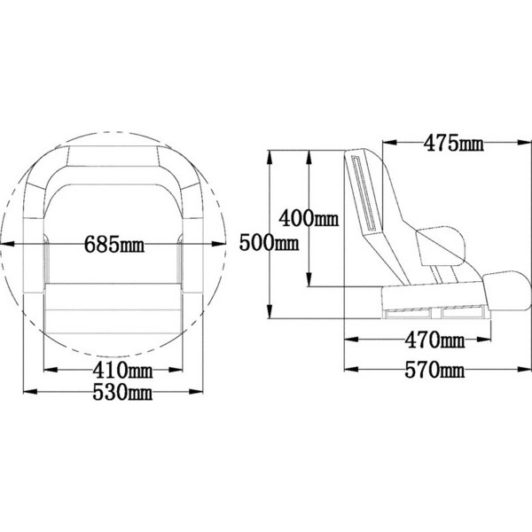 Siège anatomique rembourré Flip up H52R dimensions - N°3 - comptoirnautique.com