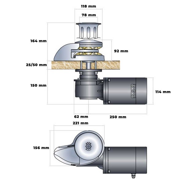 Molinete vertical CLP 24V 1500 W sin cabezal - N°2 - comptoirnautique.com