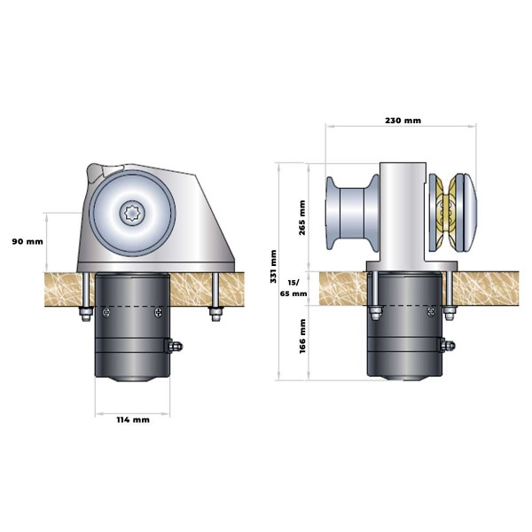Guindeau horizontal Obi 1000 12V 1500W 8 mm dimensions - N°2 - comptoirnautique.com