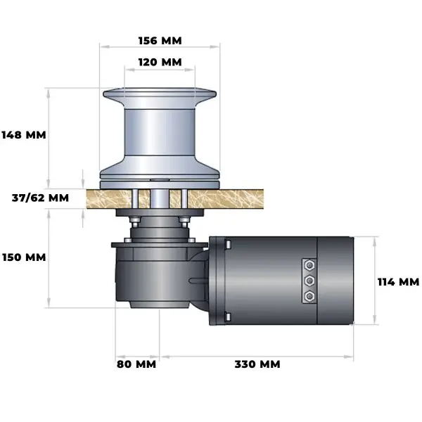 Cabestan Heron 24 V dimensions - N°2 - comptoirnautique.com