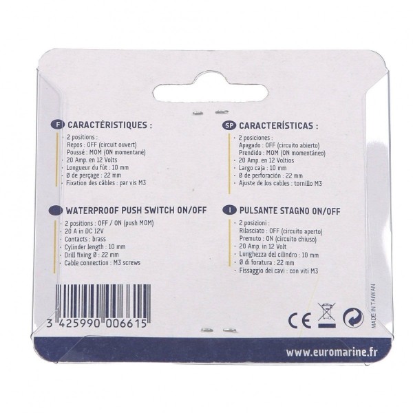 Botão estanque de 20 A, ø 22 mm - N°3 - comptoirnautique.com