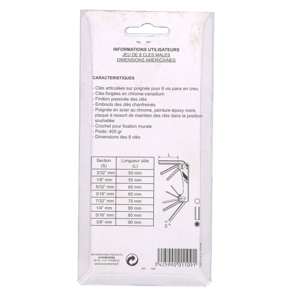 - -inch male hex key, sold in packs of 8 - N°5 - comptoirnautique.com