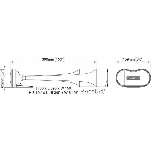 Bi---tone TT2 horn with dual compressor-M - L 390 mm - 12V - N°2 - comptoirnautique.com