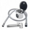 Deck shower with stainless steel housing + silver hose with a smooth surface + stainless steel shower head