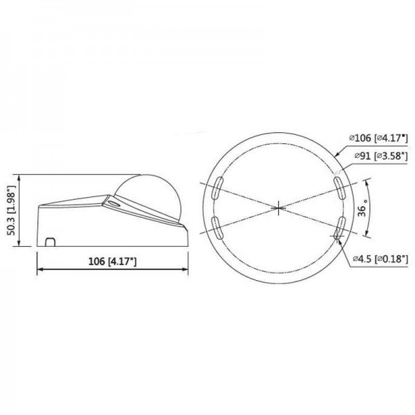 Dessin technique et dimensions de la caméra Infra Rouge Dome IP67 Grand Angle - N°2 - comptoirnautique.com