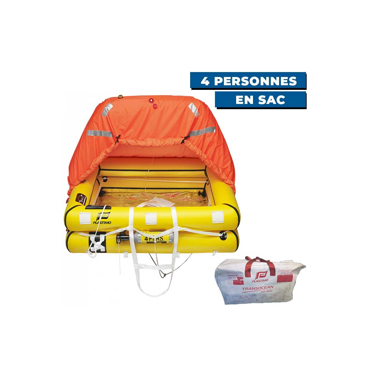 Radeau de survie hauturier Plastimo Transocéan avec armement allégé -24H 4 personnes sac