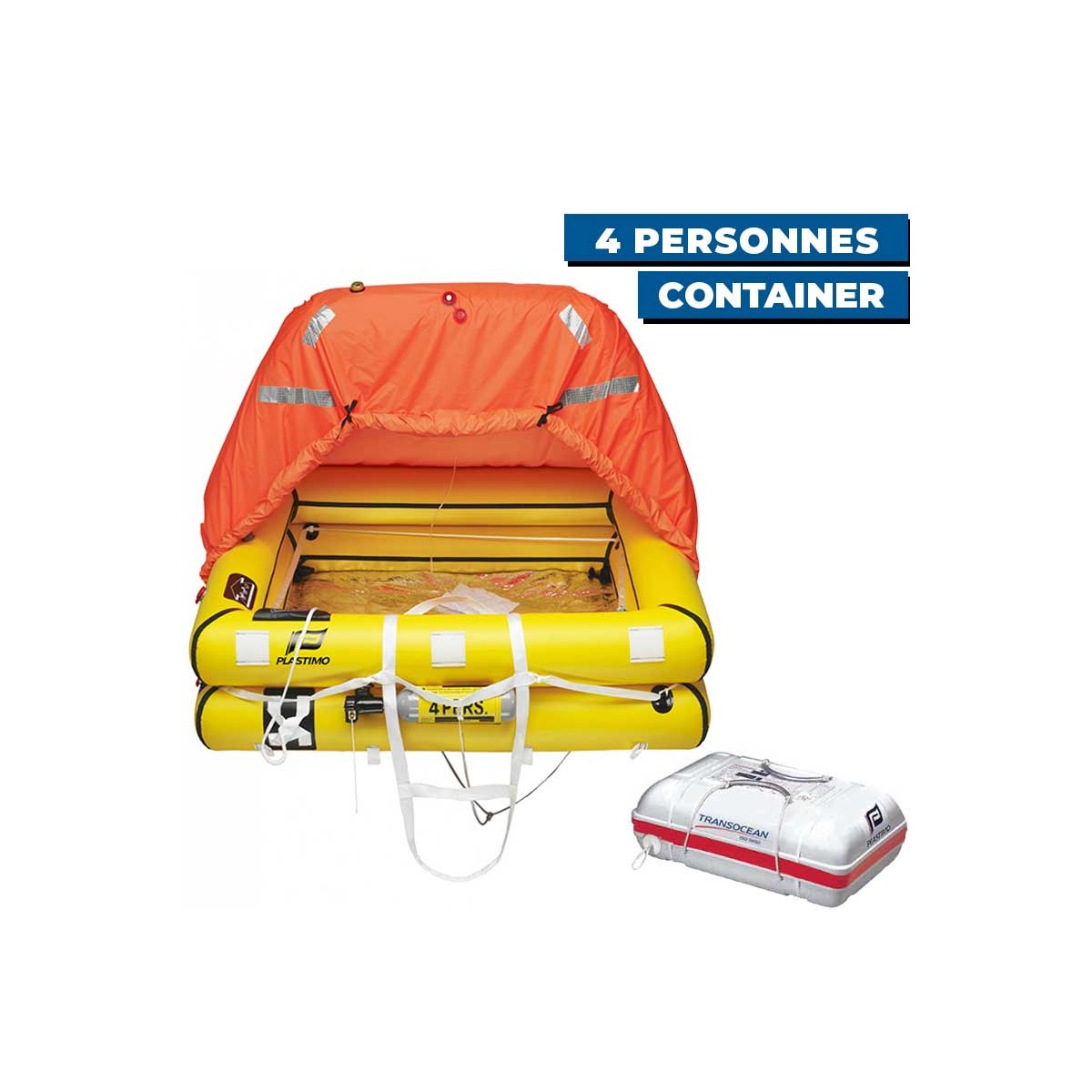 Radeau de survie hauturier Plastimo Transocéan avec armement complet +24H 4 personnes container