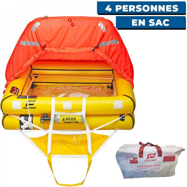 Radeau de survie hauturier Transocéan avec armement allégé -24H Type Mini 6.50 4 personnes en sac - N°1 - comptoirnautique.com