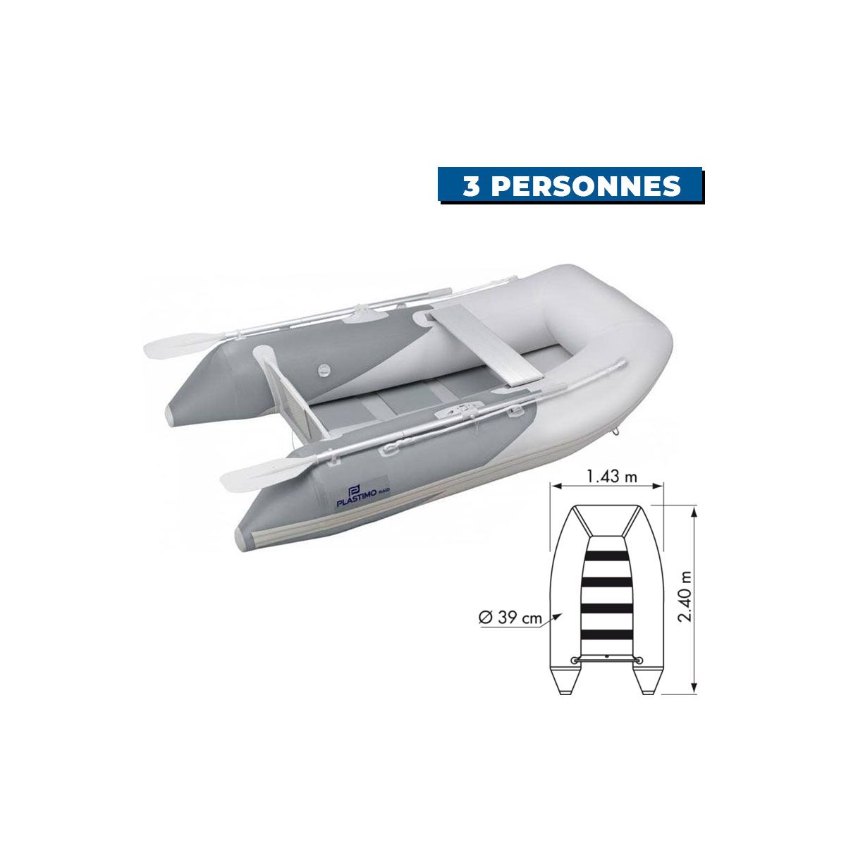 Annexe gonflable bateau RAID - 3 personnes - grise