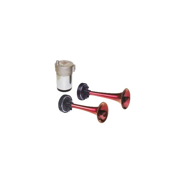 Kit di 2 trombe rosse verniciate a 12V - N°1 - comptoirnautique.com