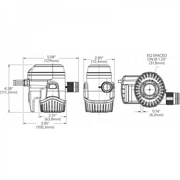 Pompe immergée Rule automatique 12V - 69.5L/MN dimensions - N°4 - comptoirnautique.com