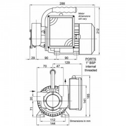 Pompe Dockside Utility Jabsco 230V 35 L/min dimensions