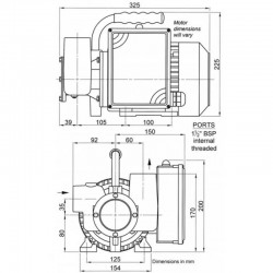 Pompe Jabsco Dockside Utility 230V 80 L/min dimensions