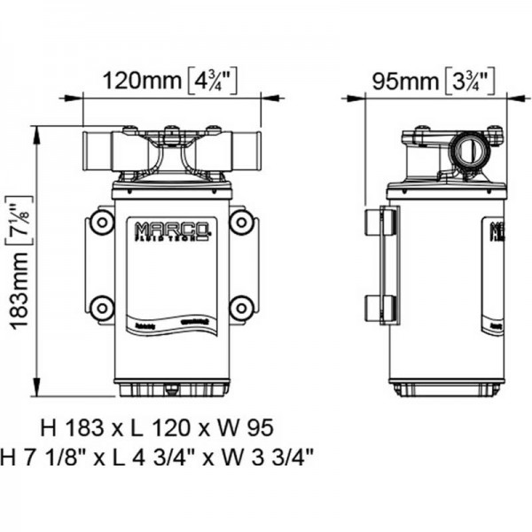 Pompe de cale Marco Série UP1-N 24V 35L/min dimensions - N°5 - comptoirnautique.com