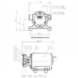 Pompe de cale Jabsco Mini Puppy Série 23620 24V 6L/min dimensions