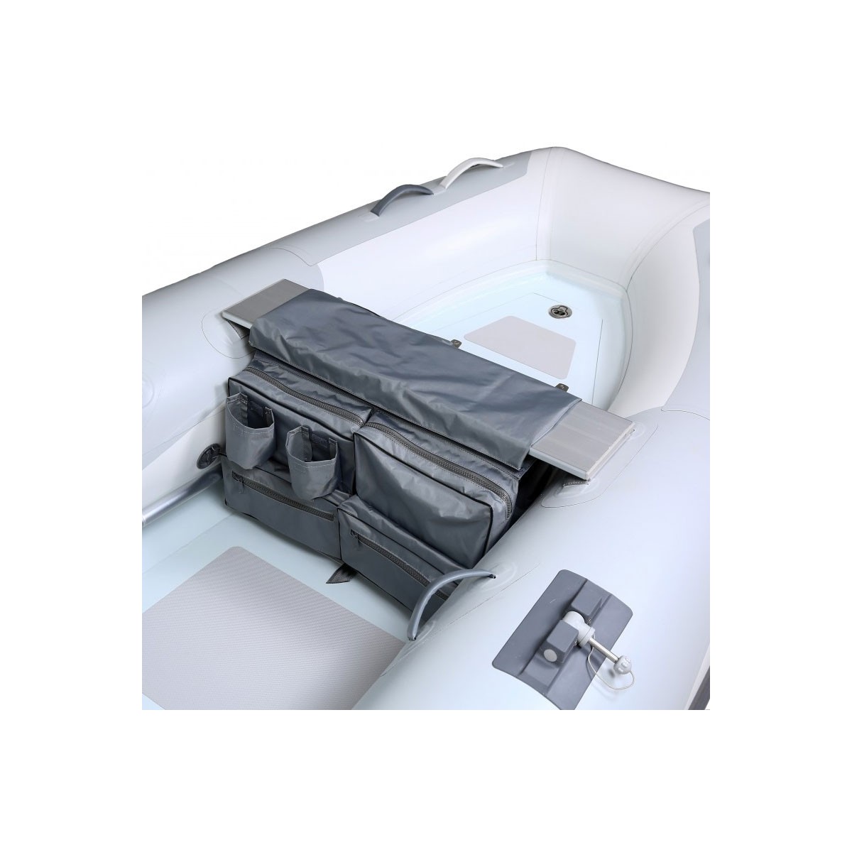 Sac multi-poches pour annexe de bateau - installation sur le banc de nage