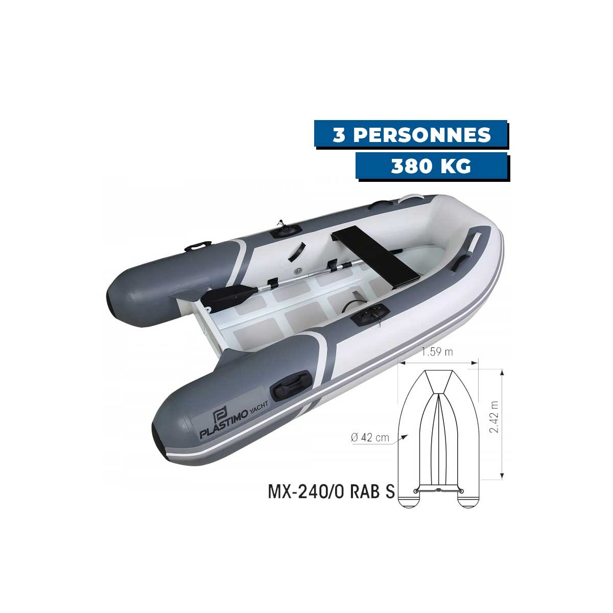 Annexe gonflable Yacht - PVC + coque simple aluminium - MX-240/0 RAB S