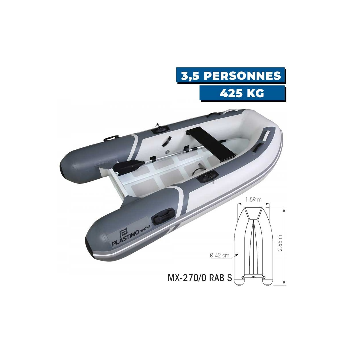 Annexe gonflable Yacht - PVC + coque simple aluminium - MX-270/0 RAB S