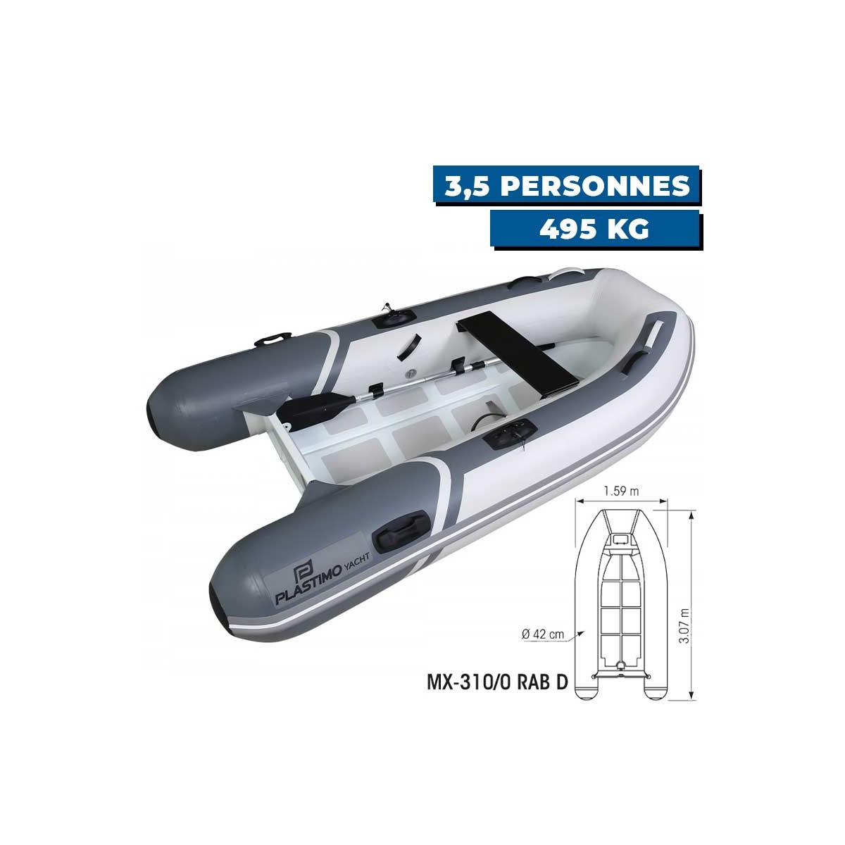 Annexe gonflable Yacht - PVC + coque double aluminium - MX-310/0 RAB D
