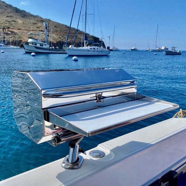 Tablette amovible avec planche à découper pour barbecue rectangulaire Magma sur barbecue fermé sur balcon - N°3 - comptoirnautique.com