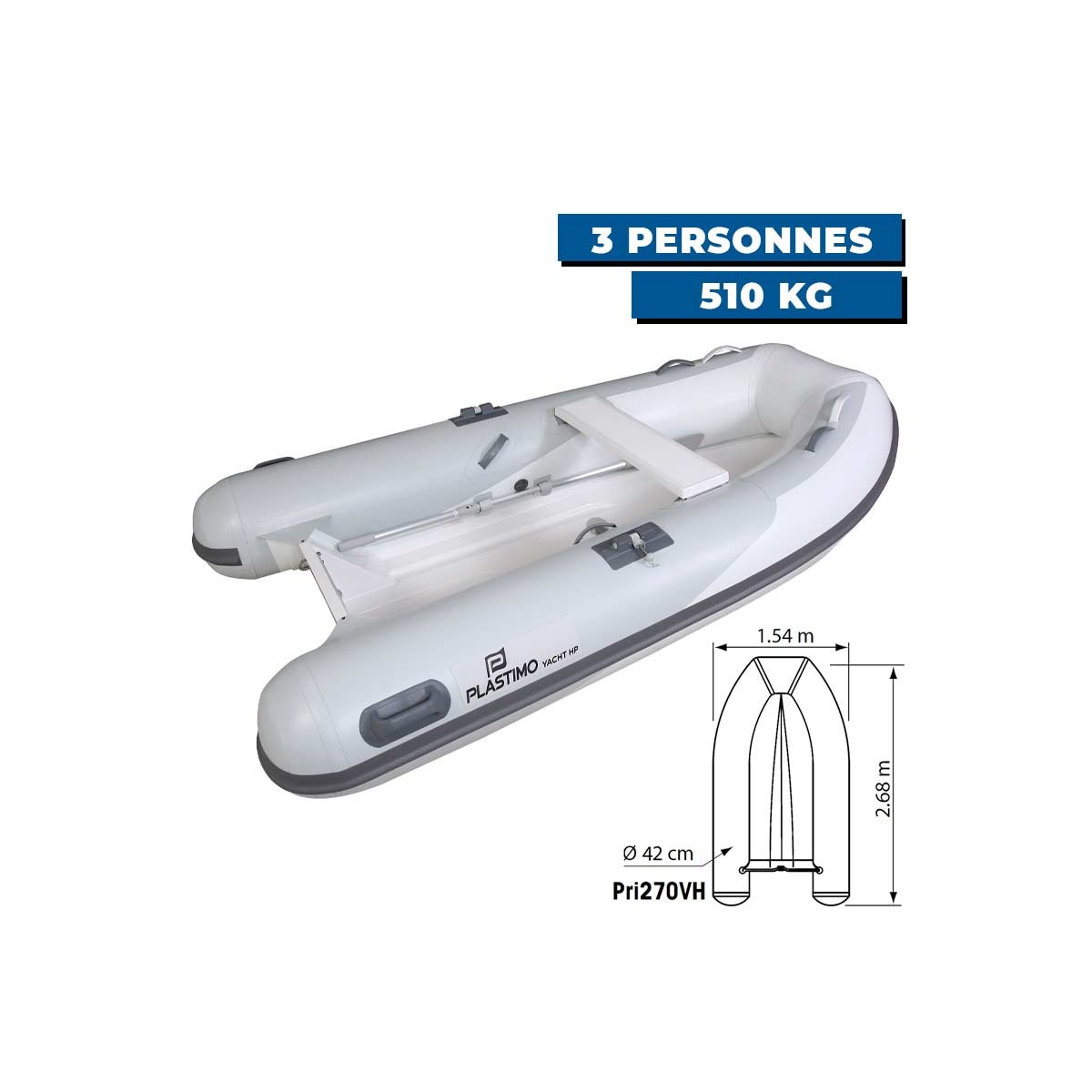Annexe gonflable Yacht HP - Hypalon + simple coque polyester - Pri270VH
