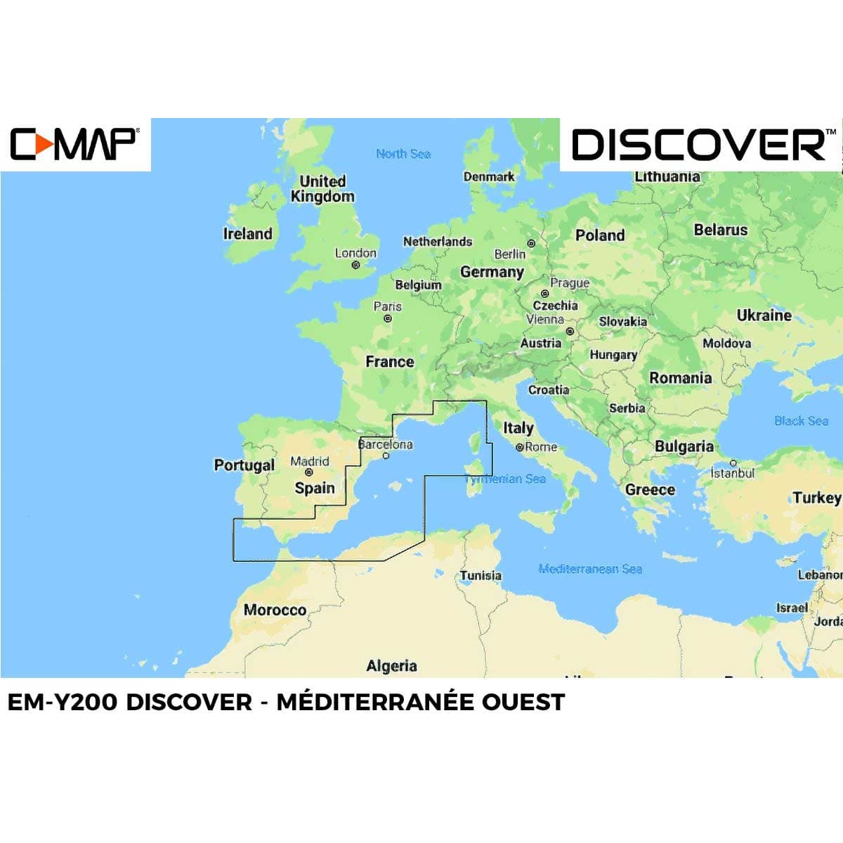 EM-Y200-MS : Méditerranée Ouest - Carte C-MAP DISCOVER - Zone EUROPE de L'Ouest
