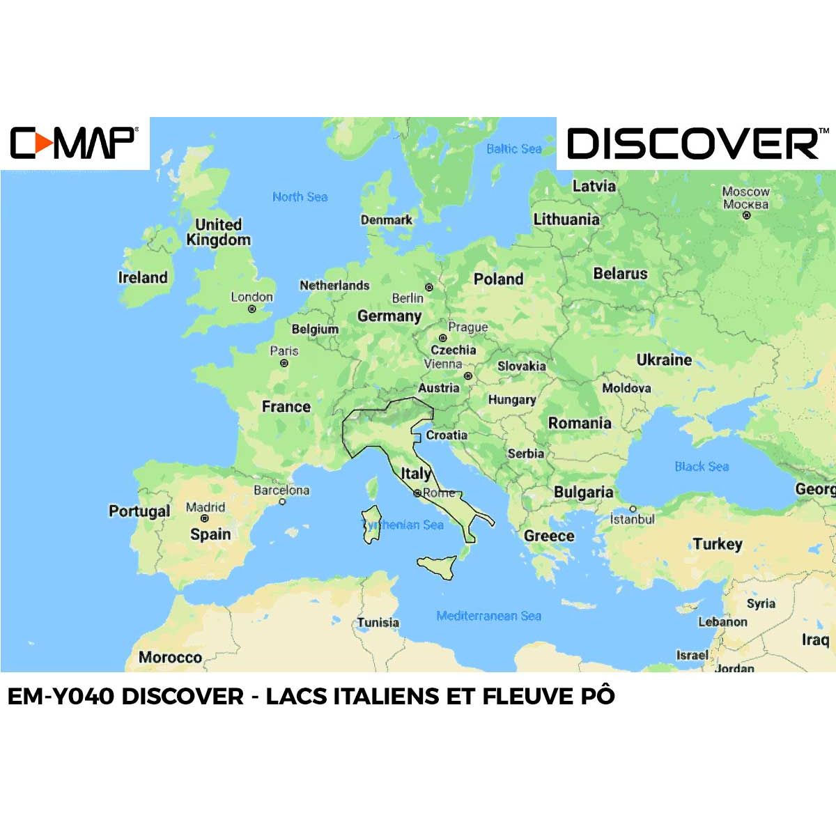 EM-Y040-MS : Lacs italiens et fleuve Pô - Carte C-MAP DISCOVER - Zone EUROPE du Sud