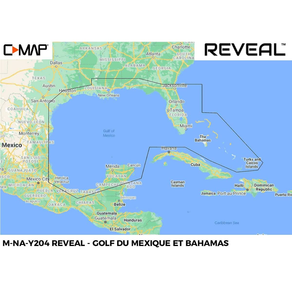 Carte C-MAP REVEAL NA-204 Golf du Mexique et Bahamas